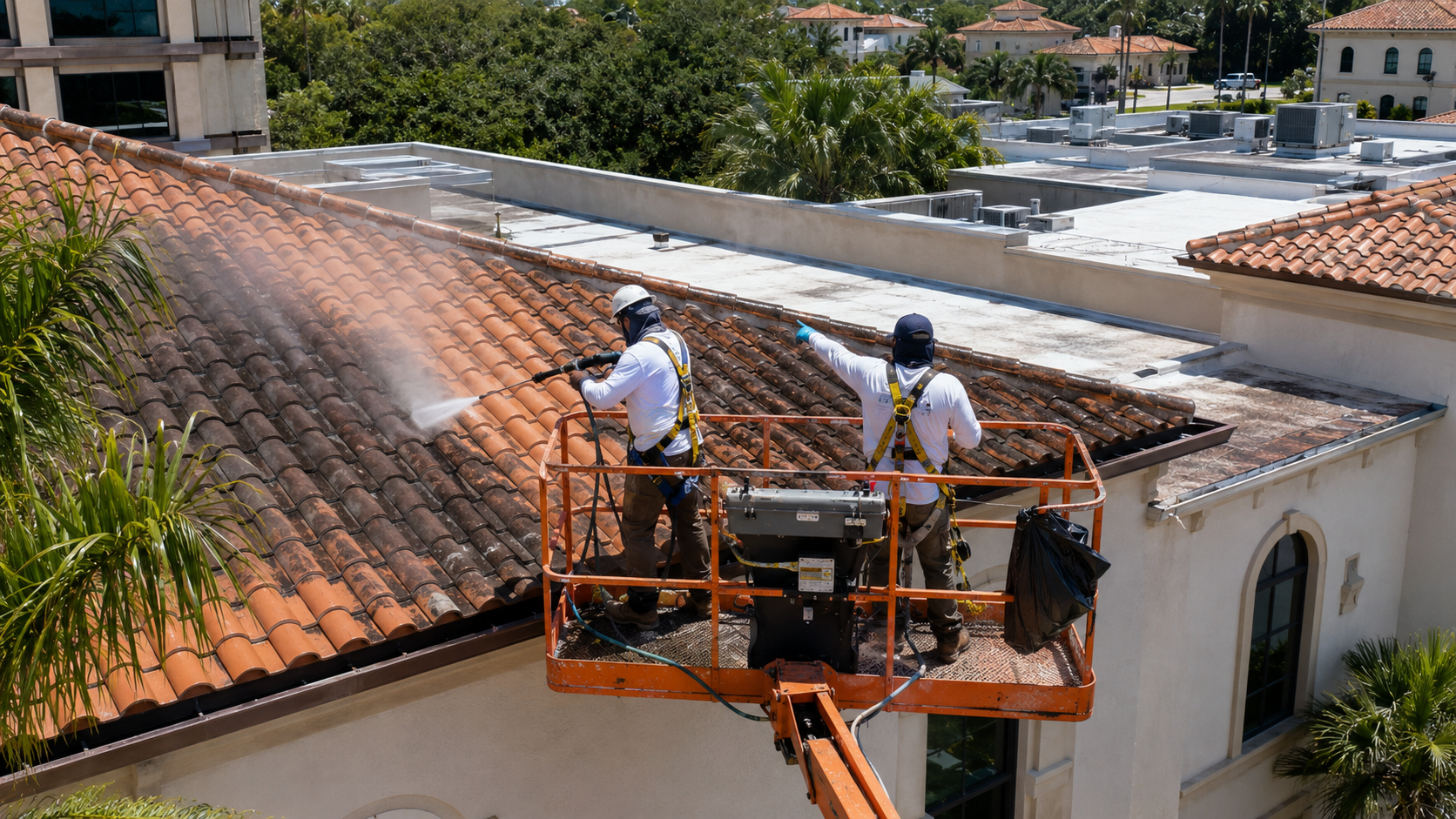 Low-Pressure Chemical Clean Roof Soft Washing Miami
